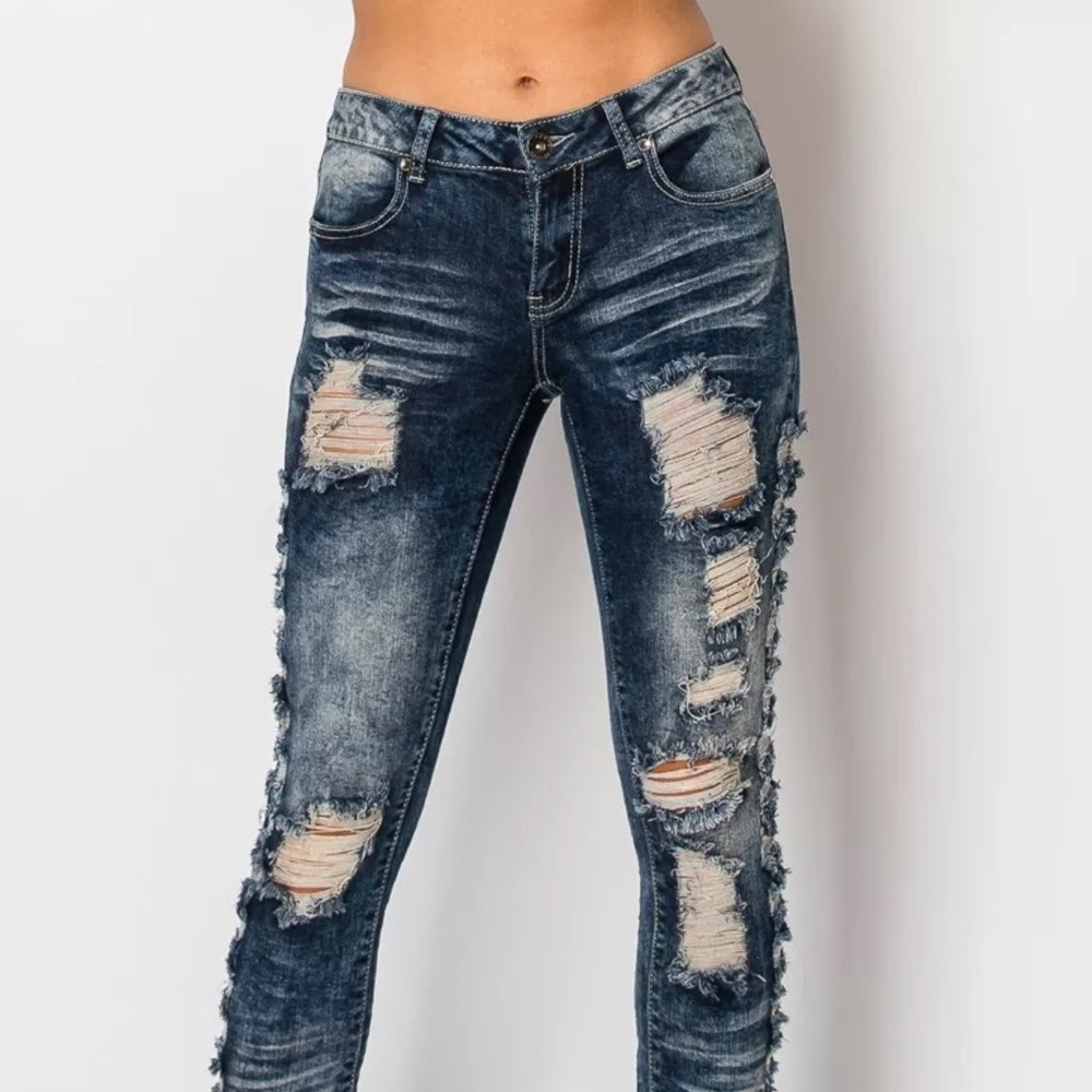 Women Distressed Stretch Demin Skinny Jeans Size 11